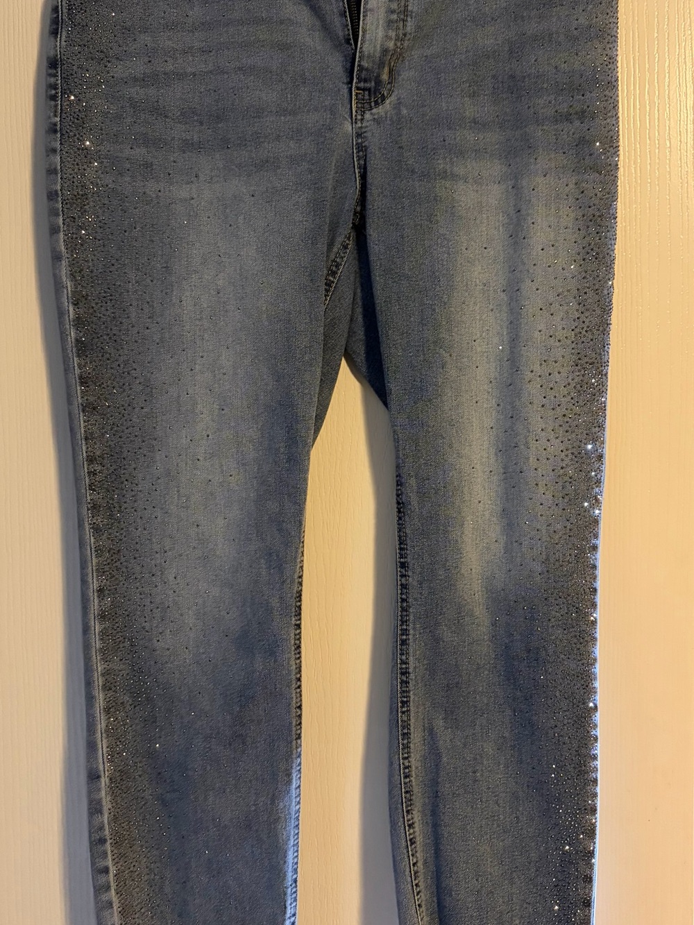 Rhinestone Embellished Skinny Jeans Light Wash Denim Glam Jeans